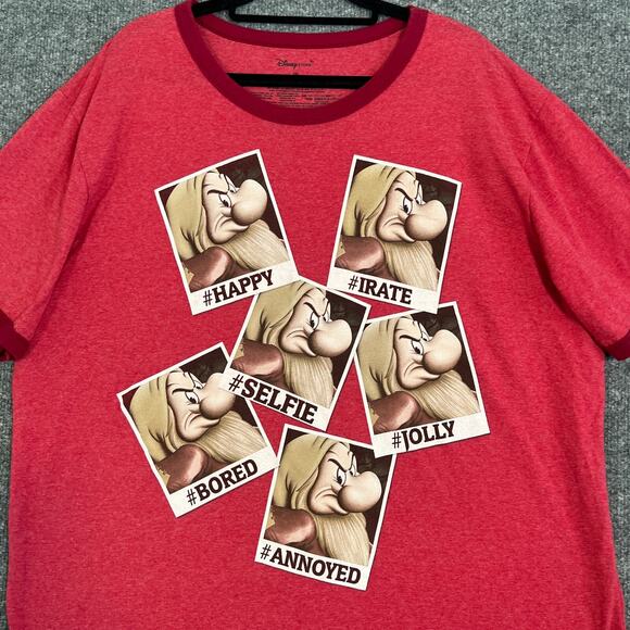 Grumpy Shirt Adult 2XL XXL Red Tshirt Snow White Dwarf Disney Short Sleeve Mens - Picture 3 of 9